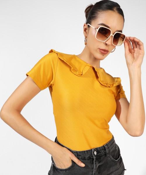 casual sleeveless solid women yellow top