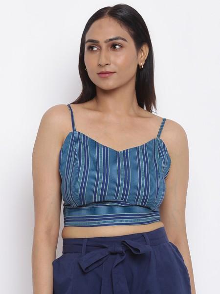 casual sleeveless striped women blue top