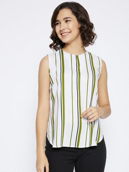 casual sleeveless striped women dark green, white, blue top