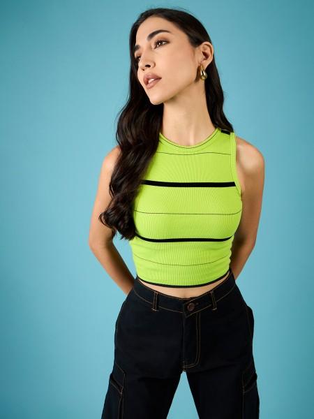 casual sleeveless striped women green top