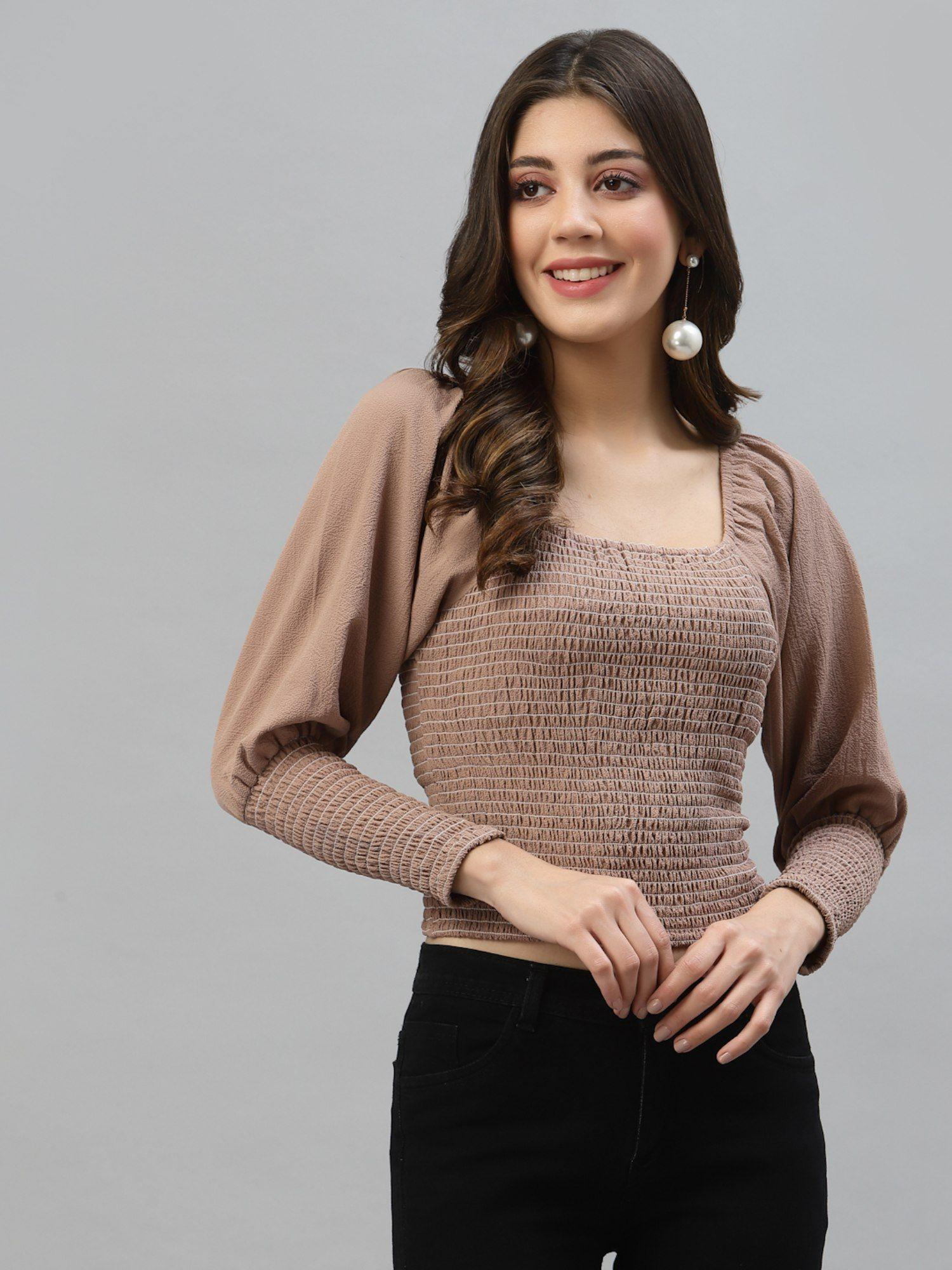 casual textured women brown crop top