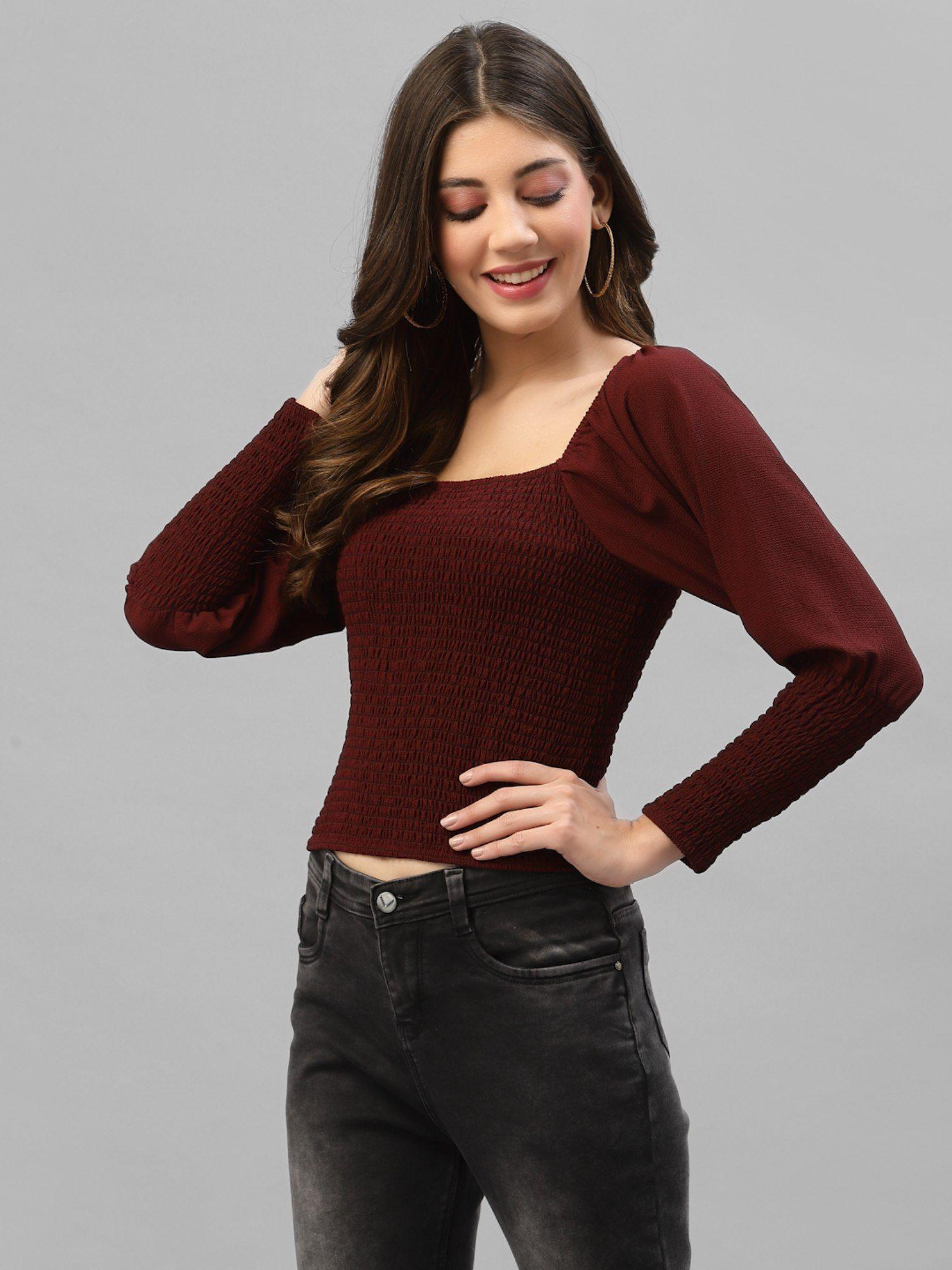 casual textured women maroon crop top