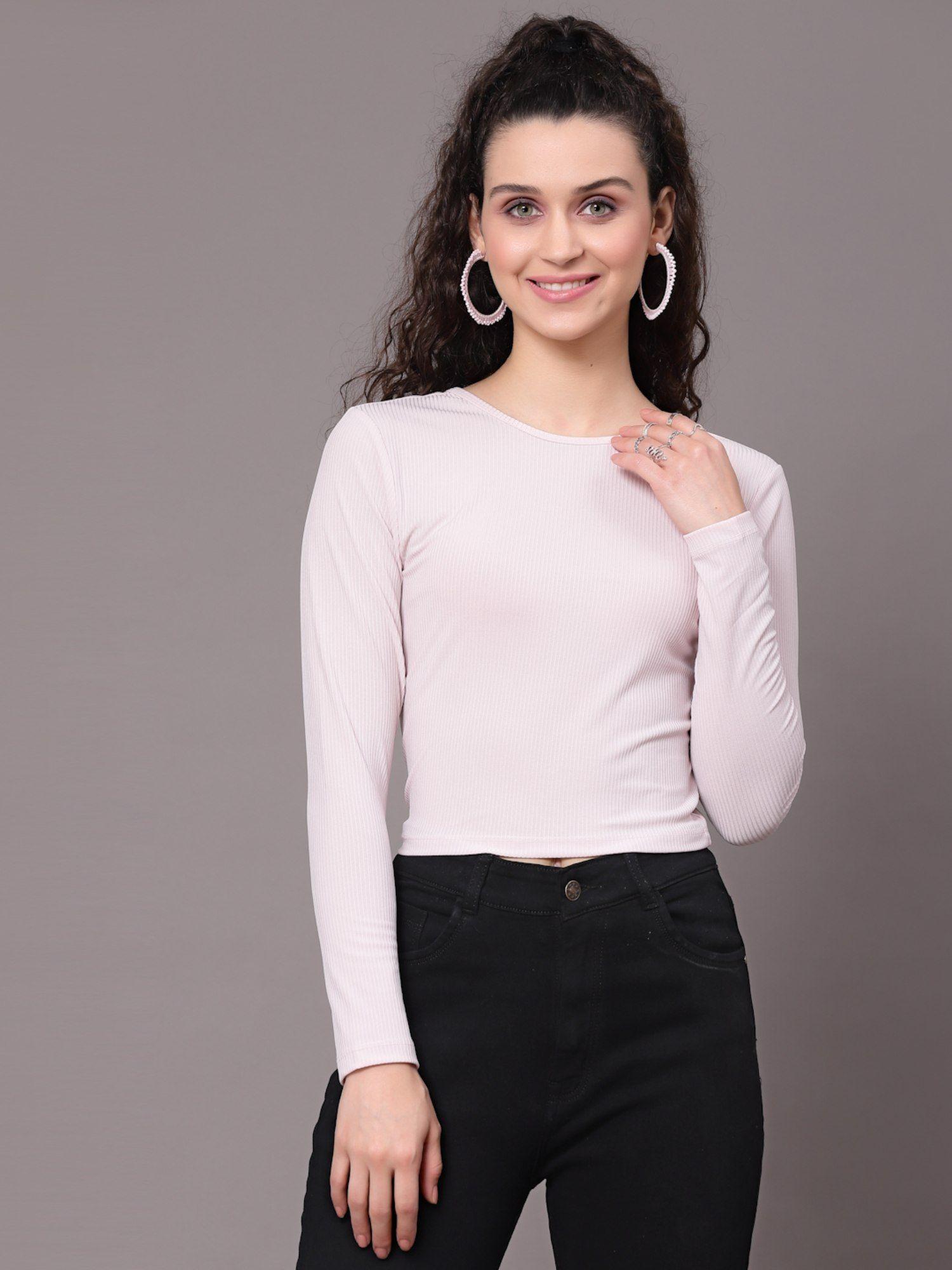 casual textured women pink crop top