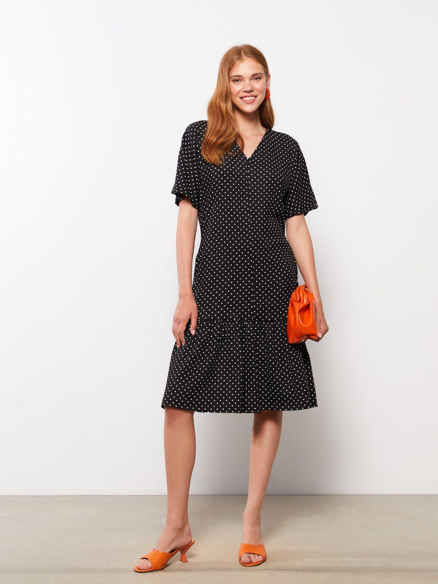 casual v-neck polka dot short sleeve womens dress