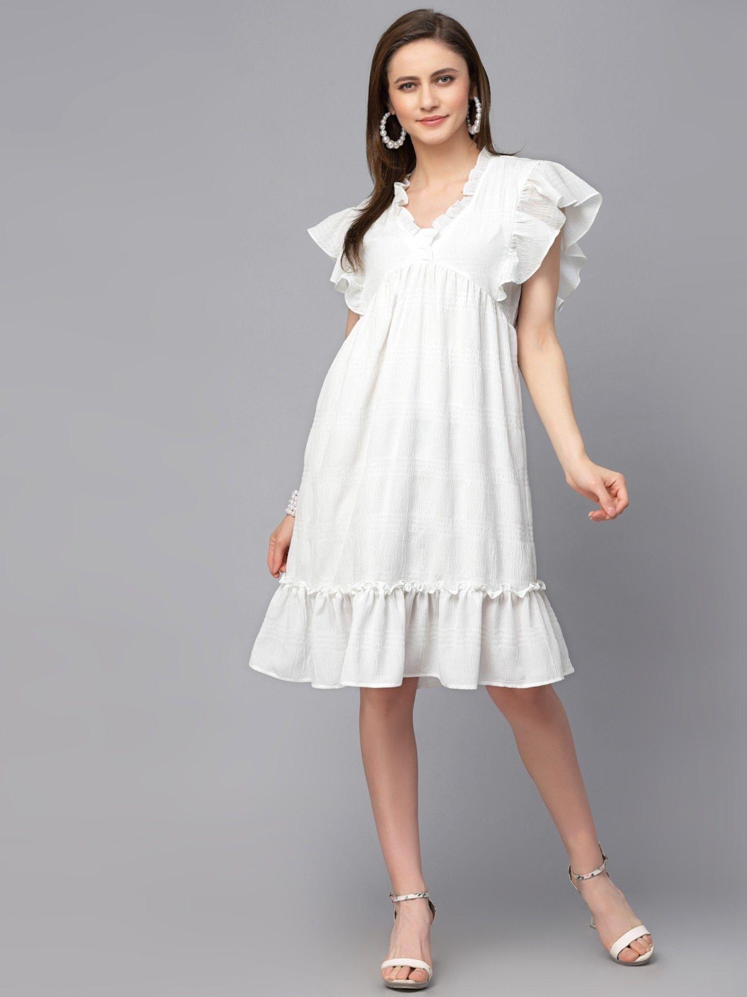 casual white polyester dress for women