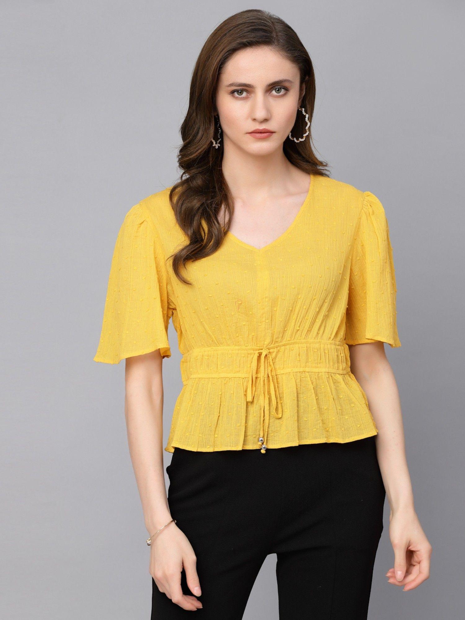 casual yellow cotton dobby blouse top for women