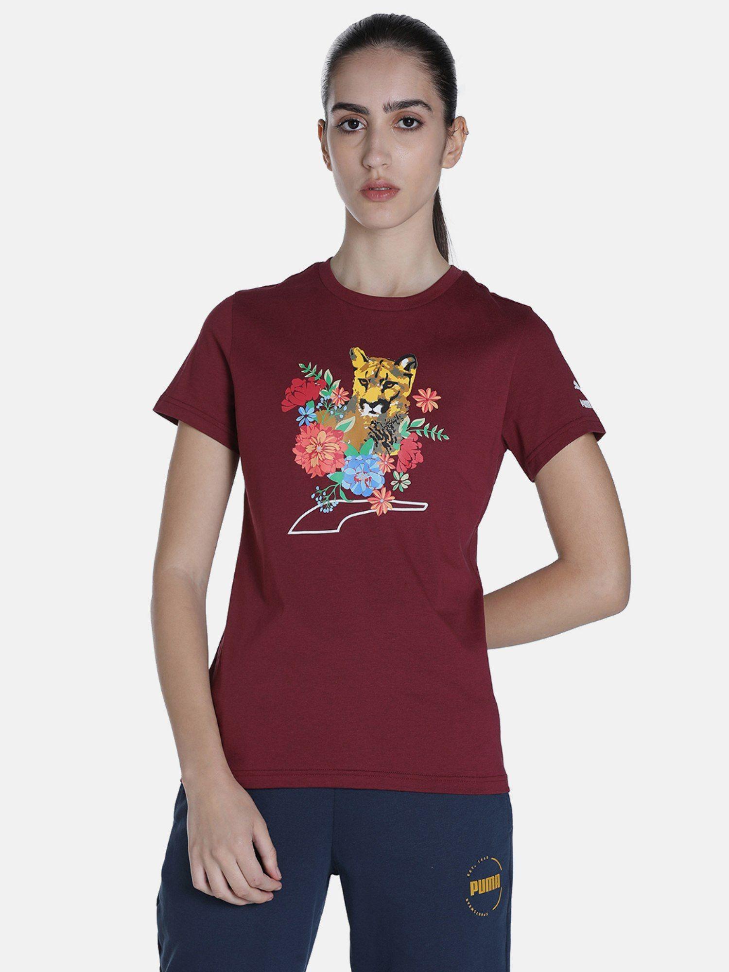 cat graphic women maroon t-shirt