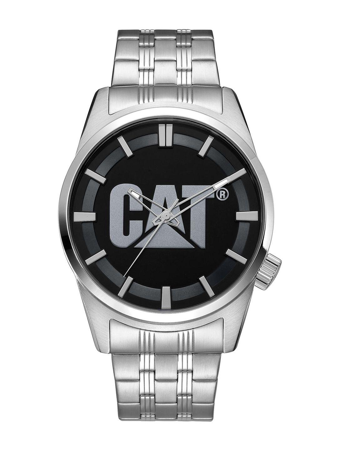 cat men black brass printed dial & silver toned analogue watch yv.140.11.122