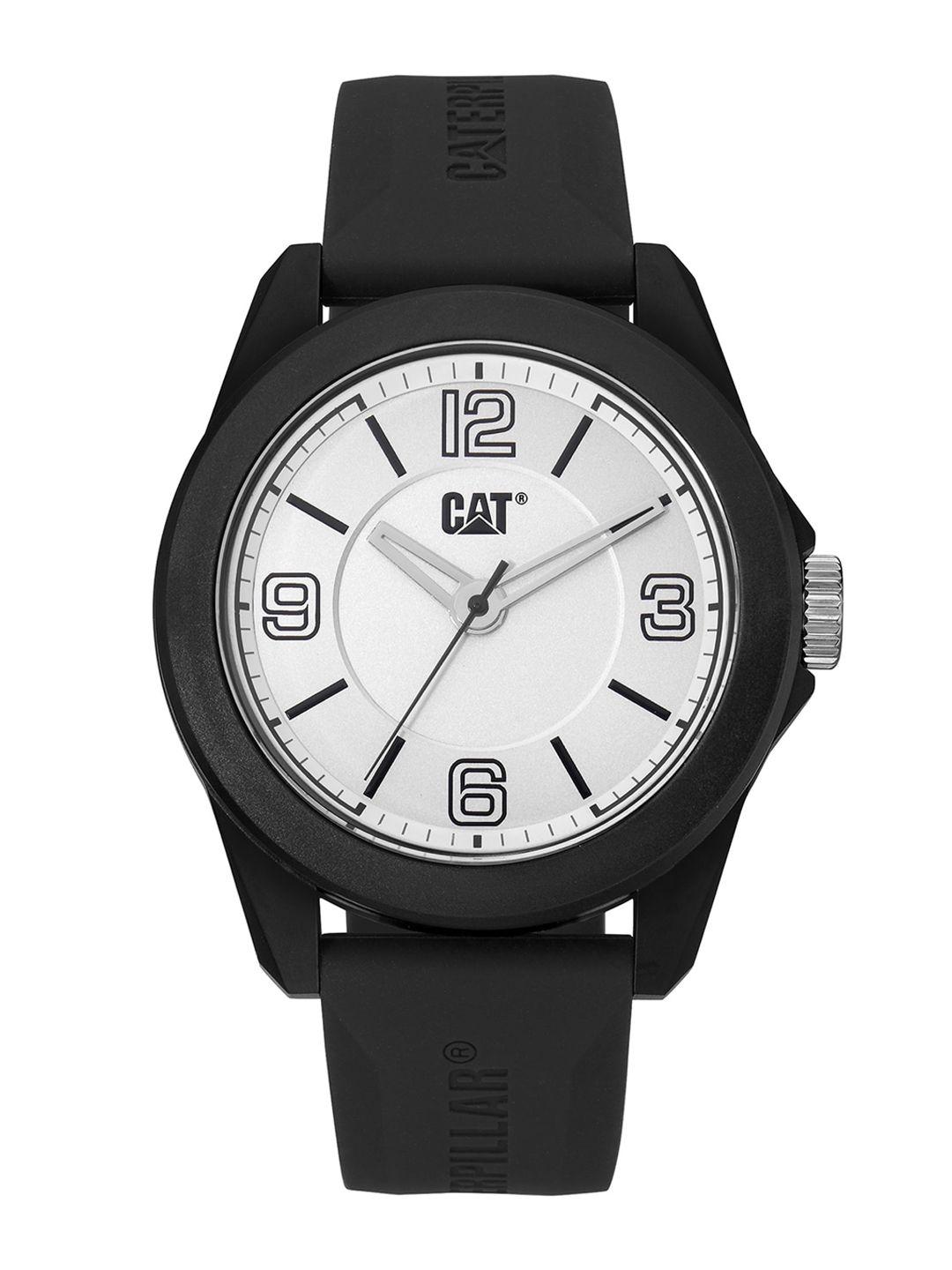 cat men silver-toned brass dial & straps analogue watch