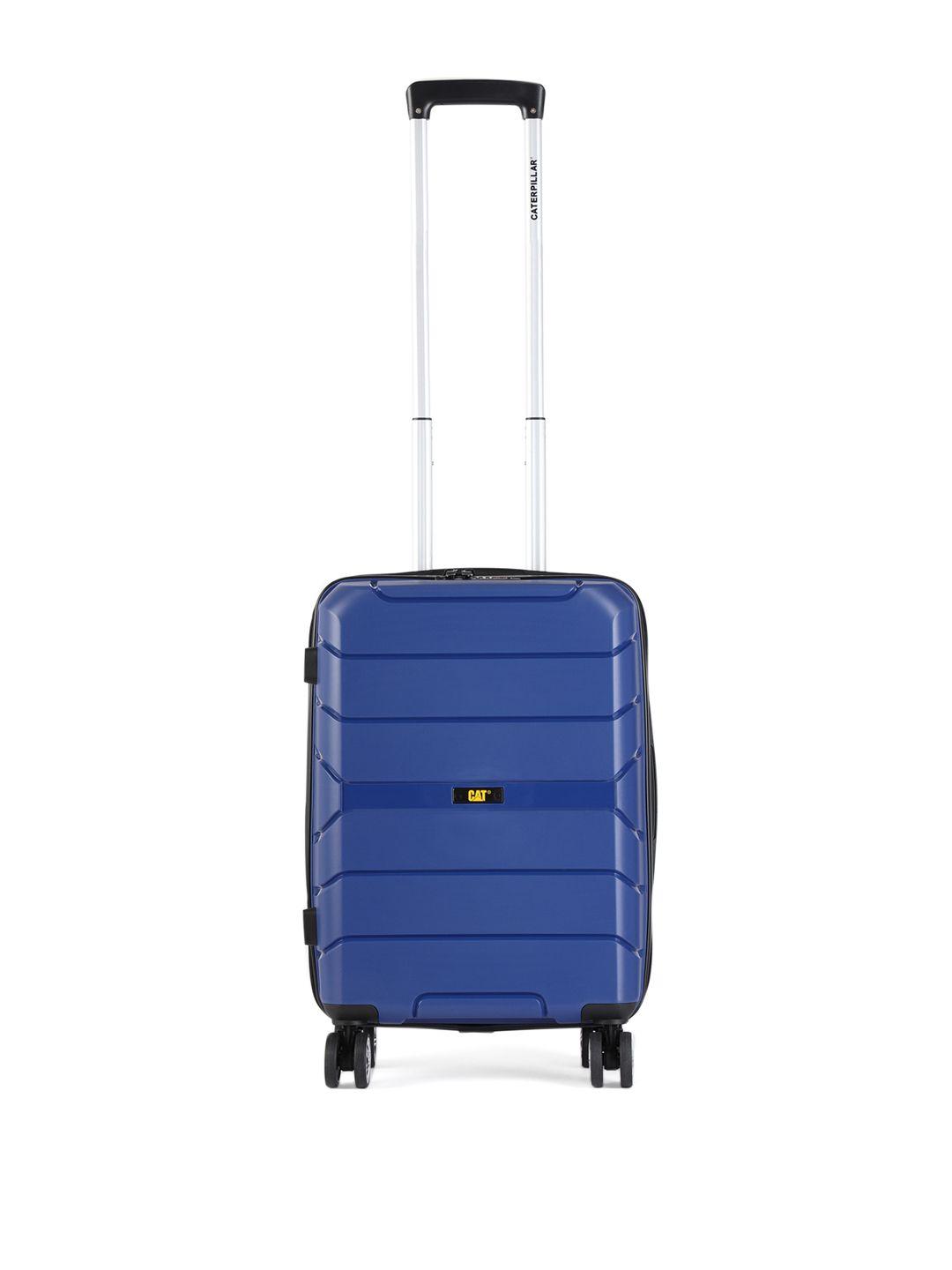 cat navy blue armor textured hard side cabin trolley suitcase