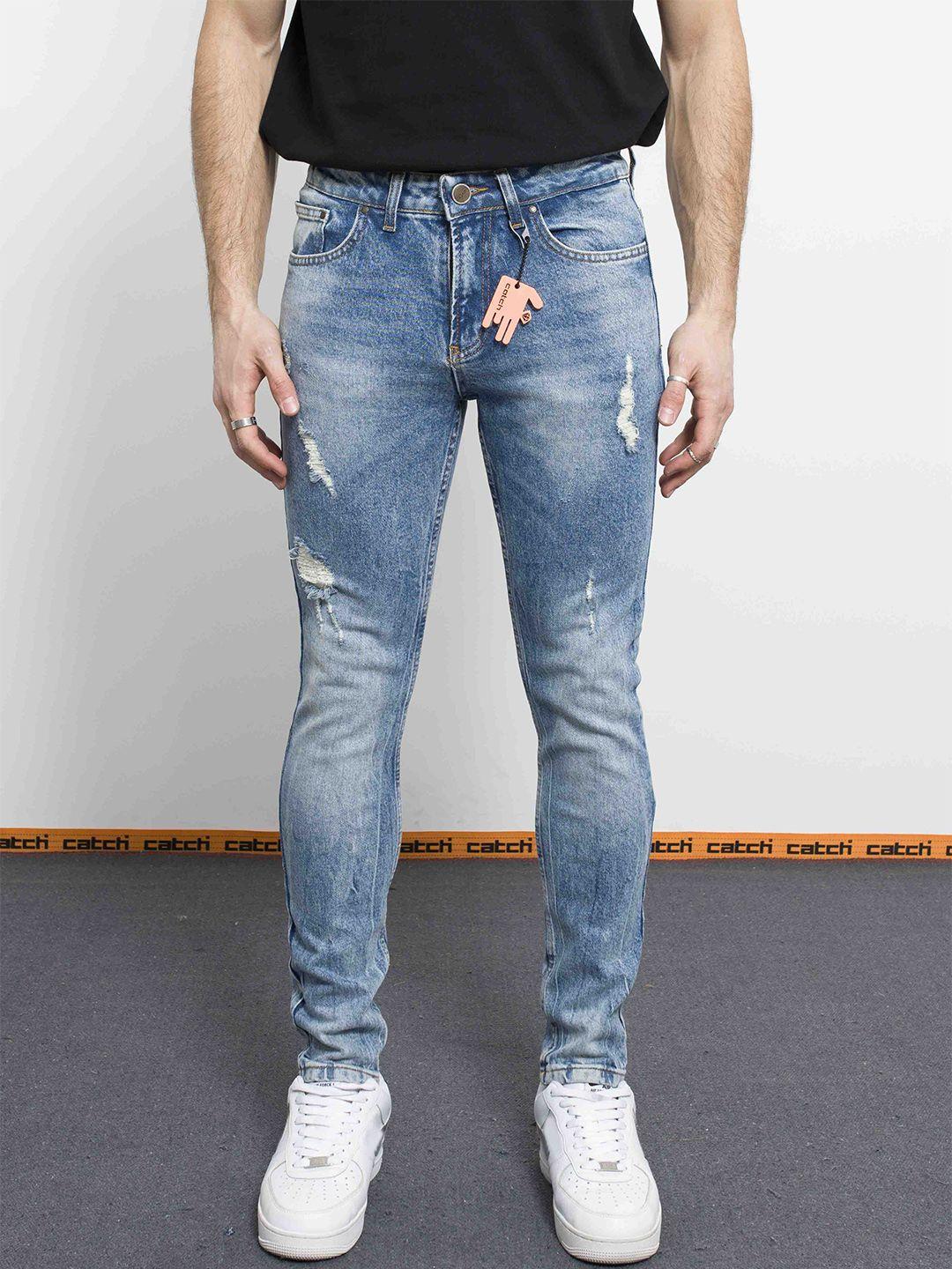 catch men slim fit low distress light fade printed stretchable jeans