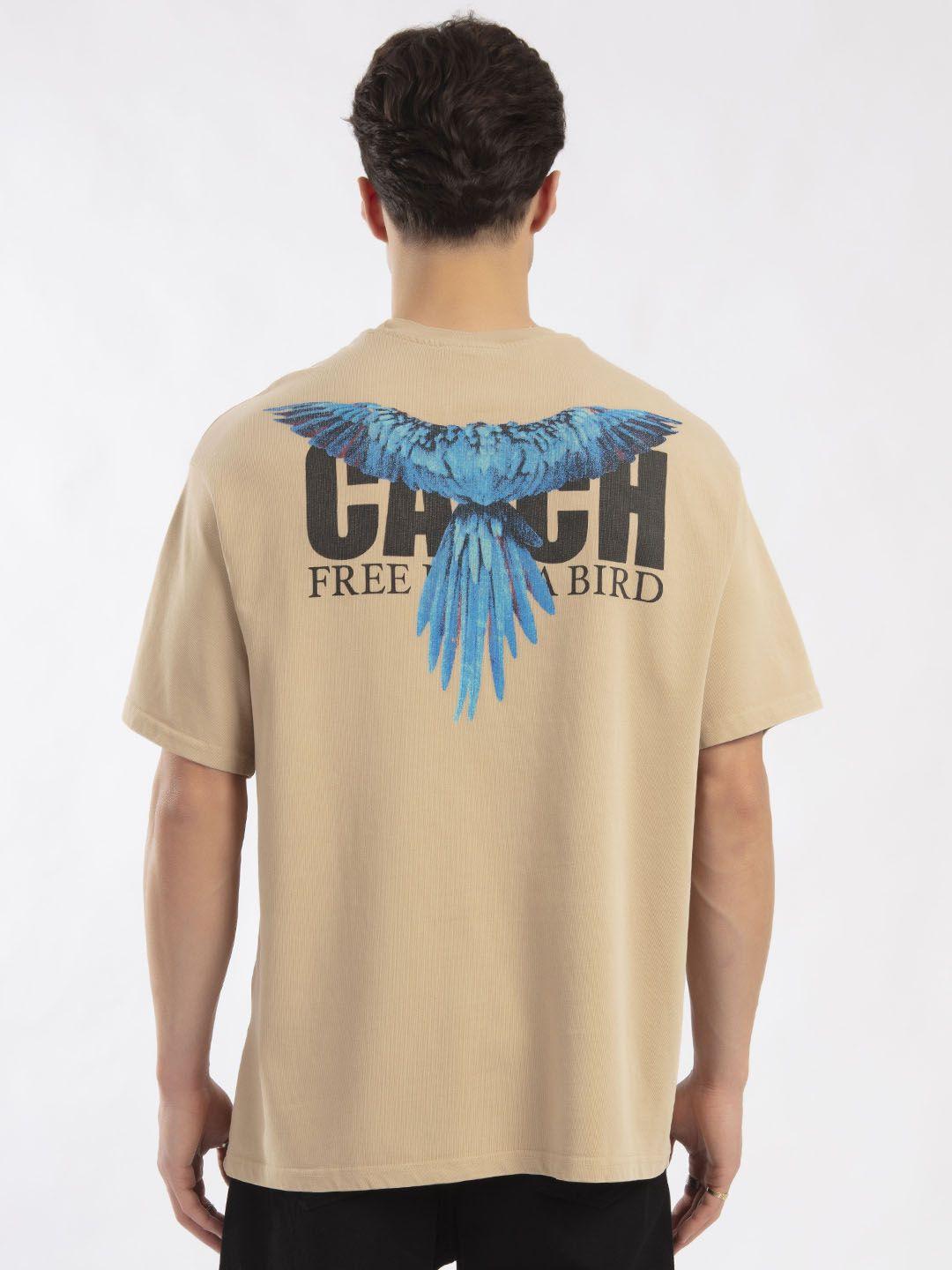catch pure cotton brand logo printed back loose t-shirt