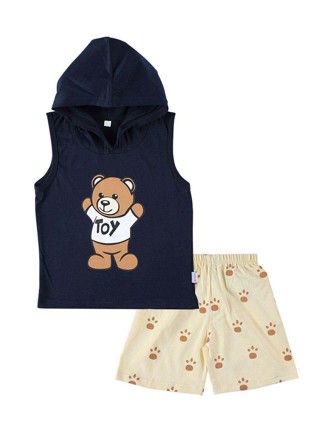 catcub kids printed hooded cotton t-shirt with shorts