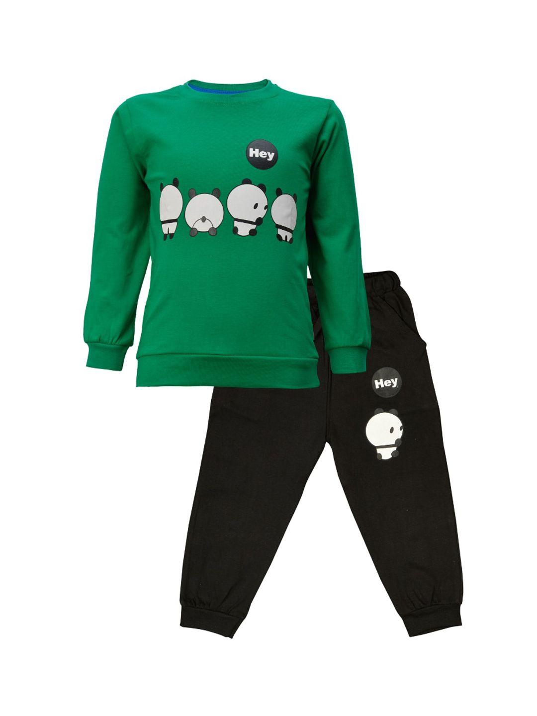 catcub unisex kids green & black panda print clothing set