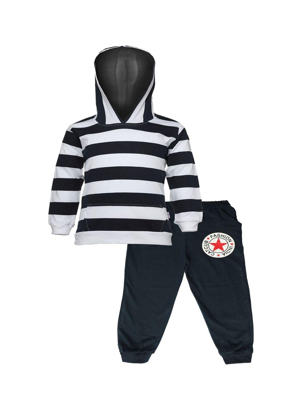 catcub unisex kids navy blue & white striped t-shirt with trouser