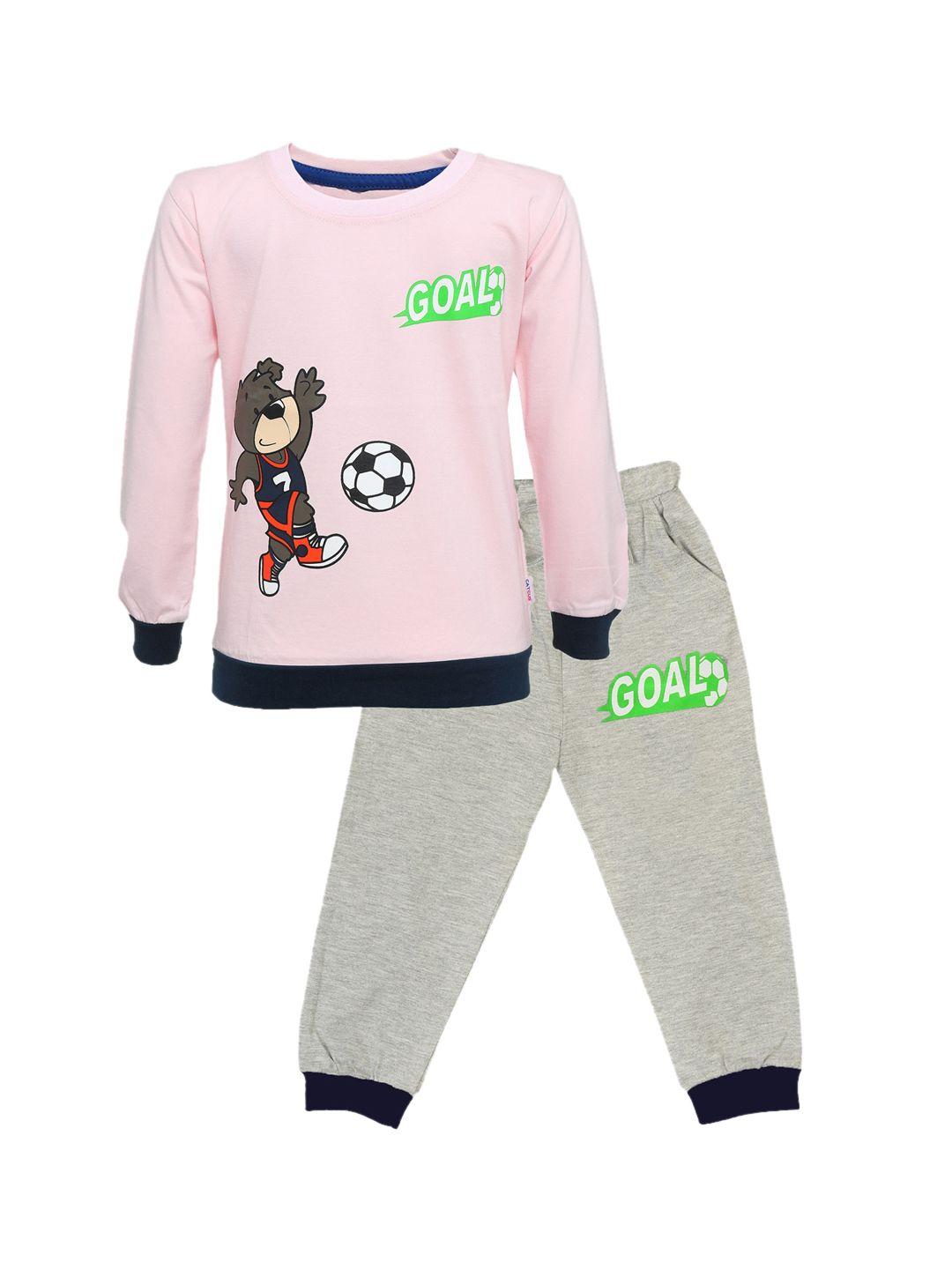 catcub unisex kids pink & grey printed t-shirt with trousers