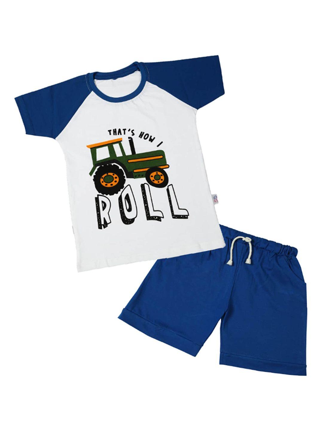 catcub kids blue & white cotton  printed clothing set