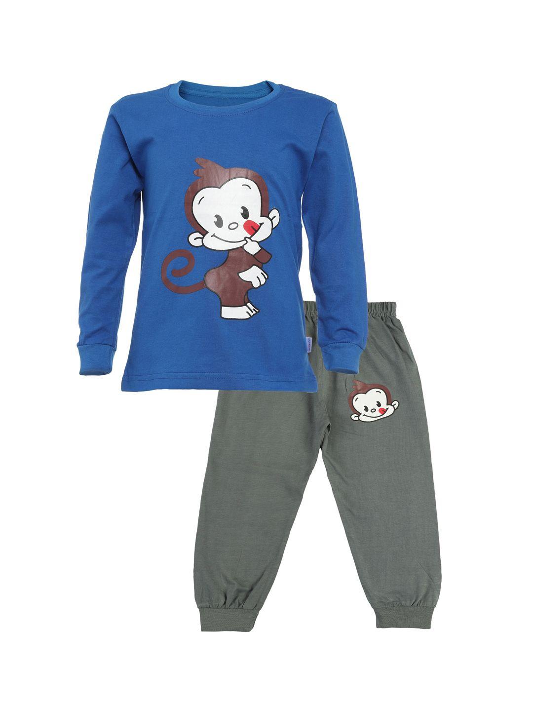 catcub unisex kids blue and grey 100% cotton clothing set