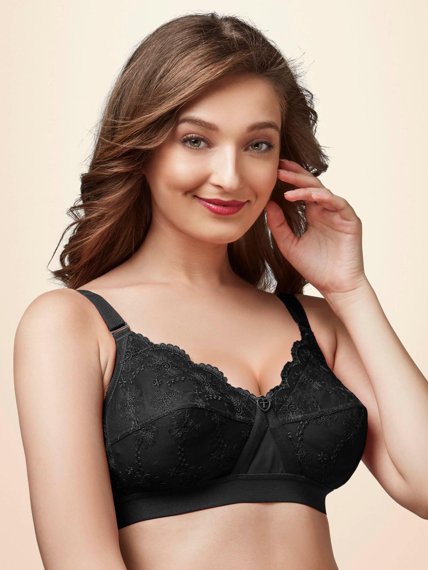 cathrina women cotton non-wired soft full cup bra - black