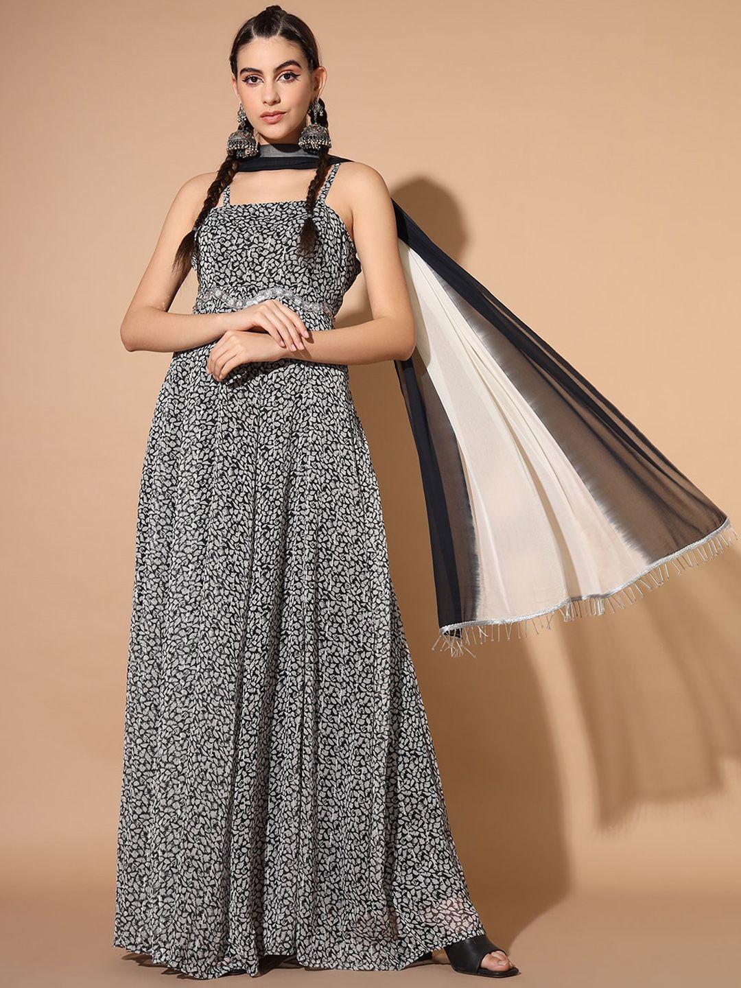 cation abstract printed empire sequinned kurta with trousers & dupatta