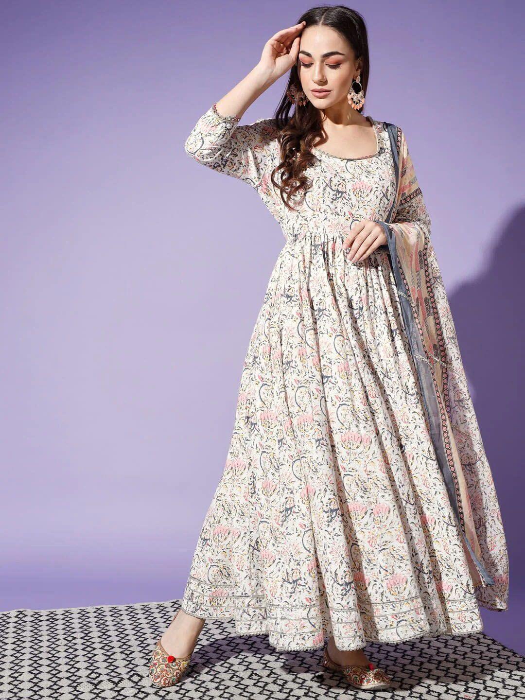 cation ethnic motifs printed pure cotton kurta with trousers & dupatta