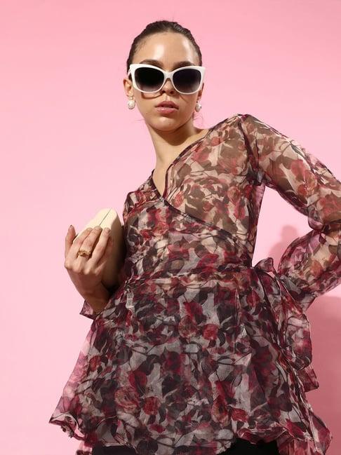 cation maroon floral print top