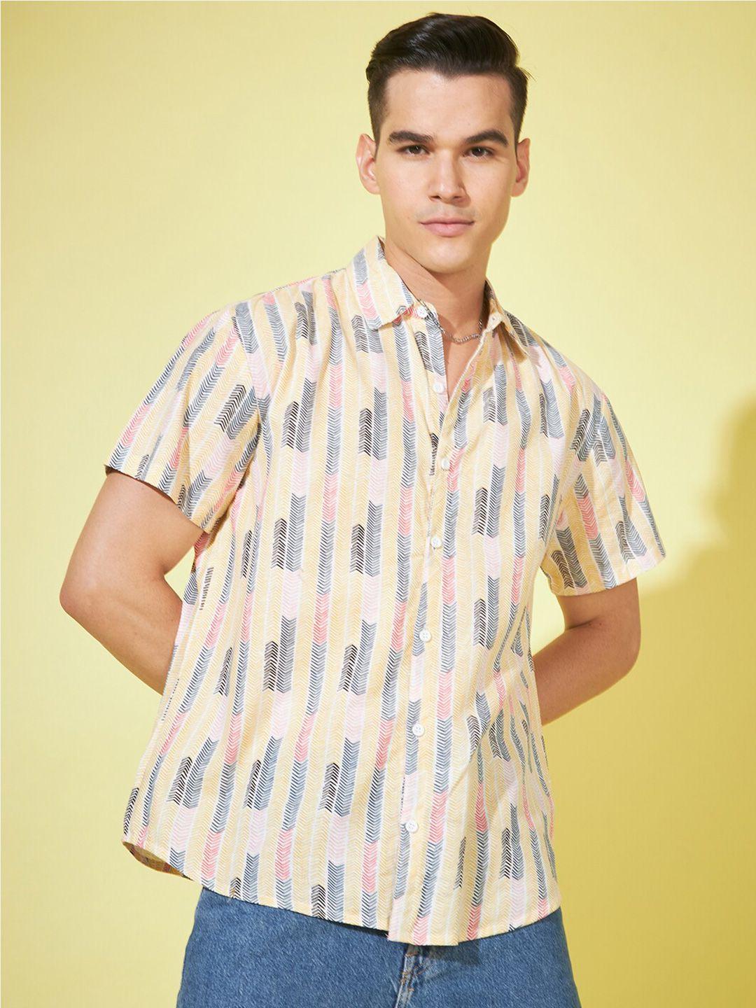cation men yellow printed relaxed boxy opaque casual shirt