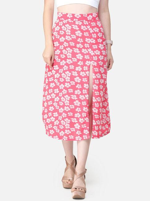 cation pink floral pattern a-line skirt