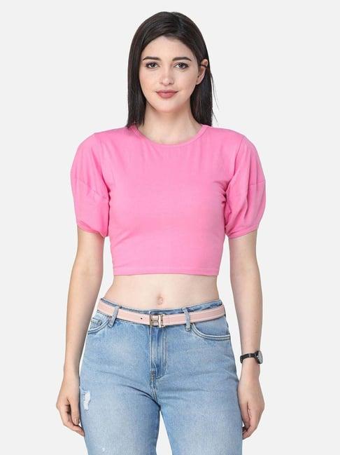 cation pink short sleeve crop top