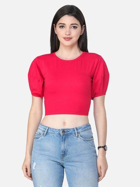 cation pink short sleeve crop top