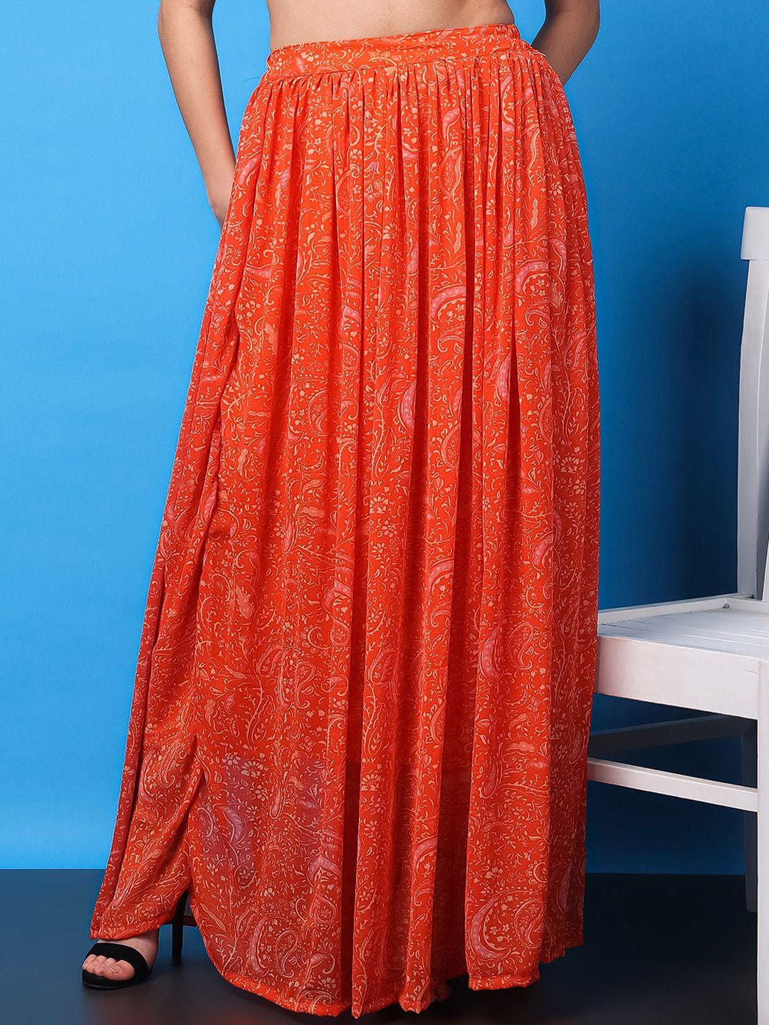 cation printed flared maxi skirt
