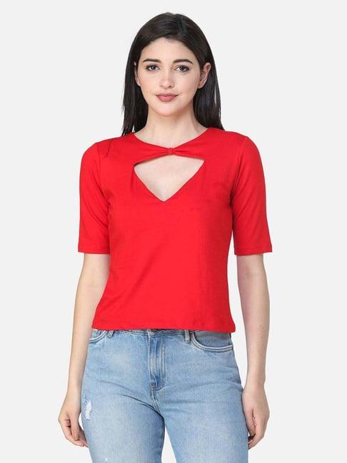 cation red elbow sleeves top
