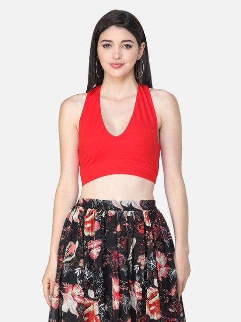 cation red sleeveless crop top