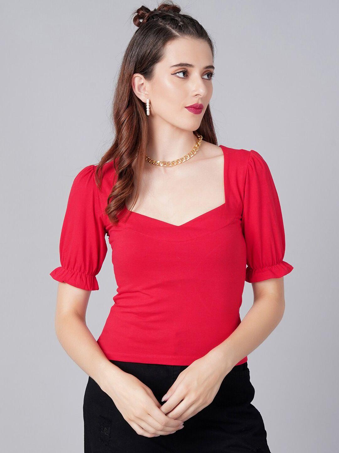 cation red sweetheart neck top