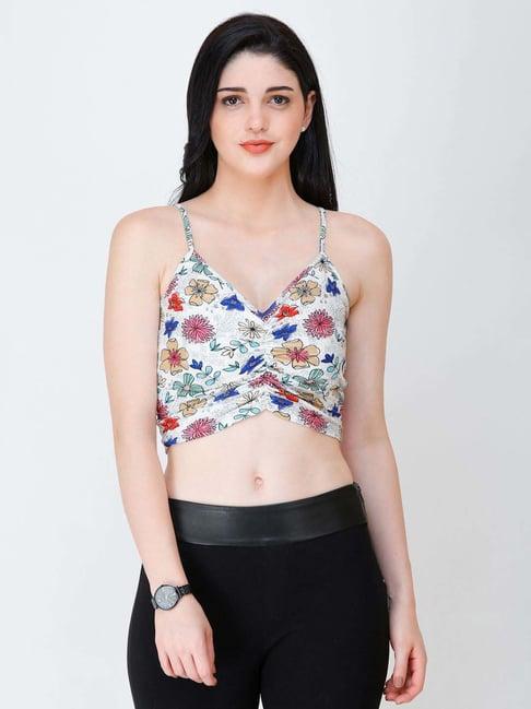 cation white floral print crop top