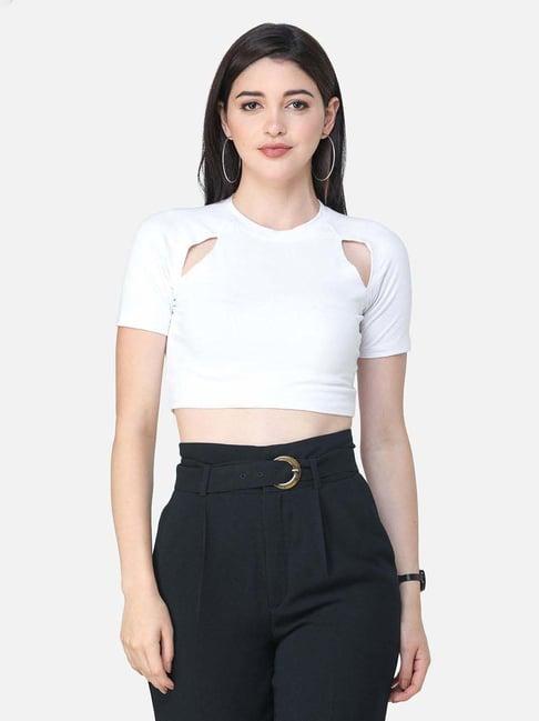cation white short sleeve crop top