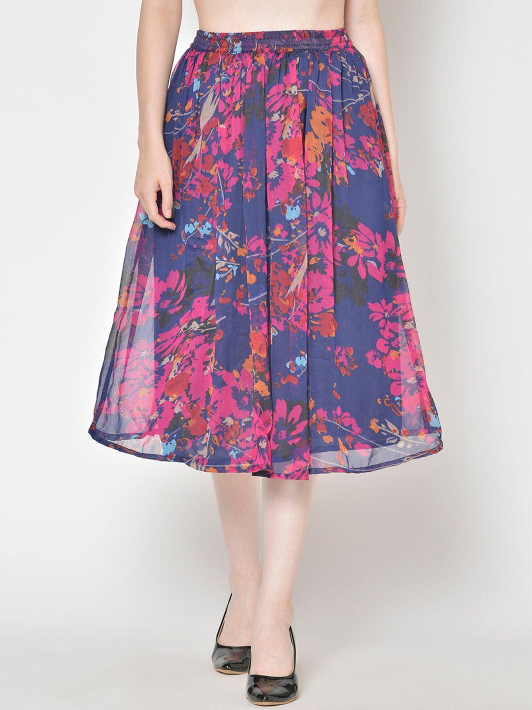 cation women blue & pink printed flared midi skirt
