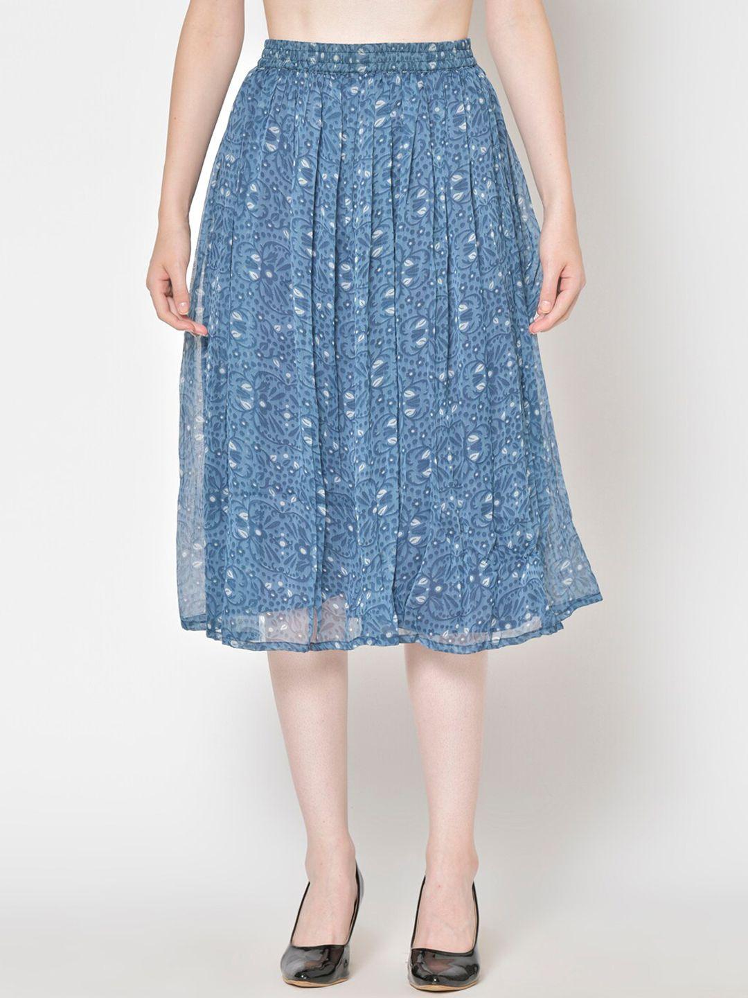 cation women blue & white floral printed flared skirt