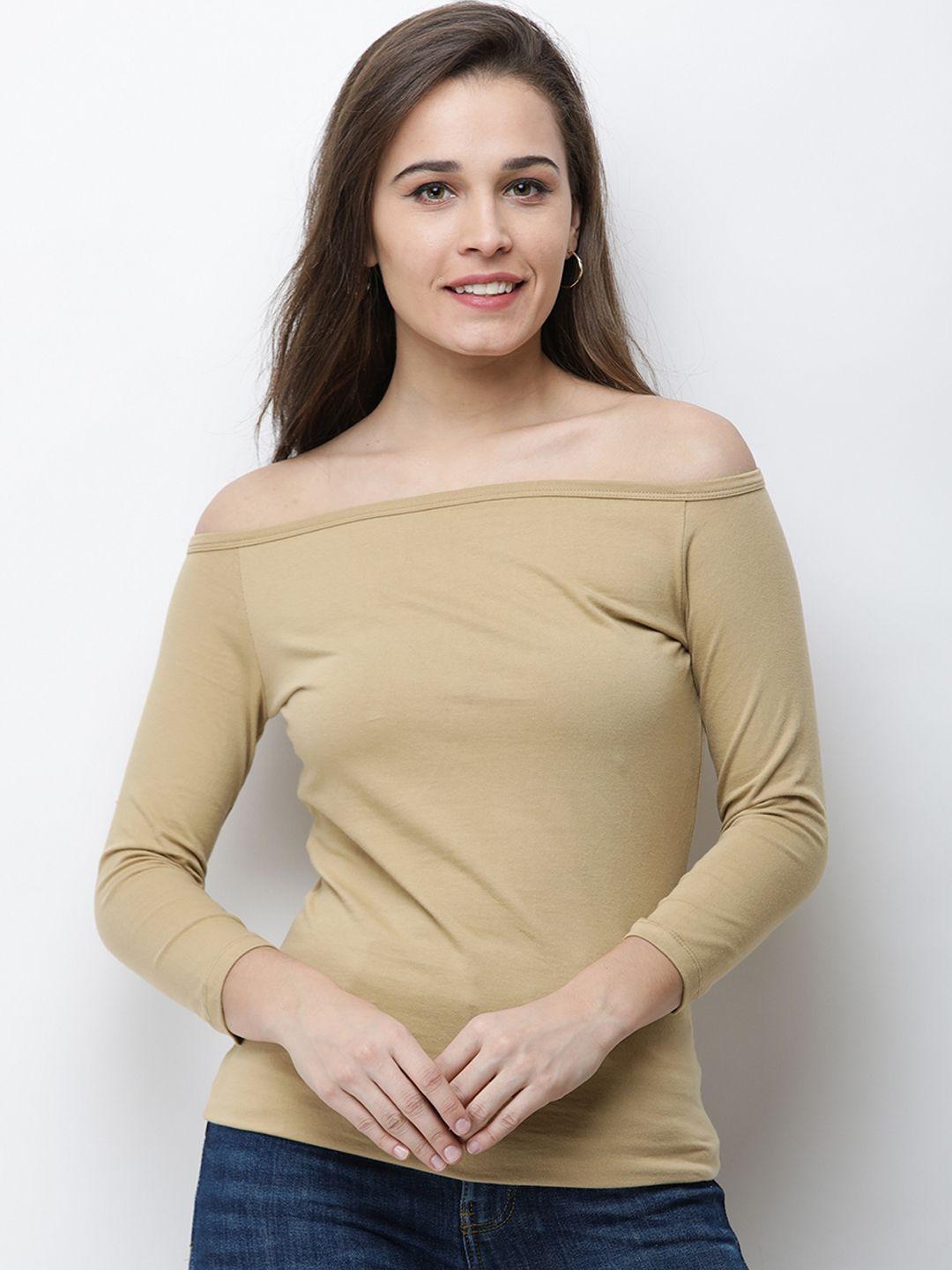cation women gold-toned solid bardot crop pure cotton top