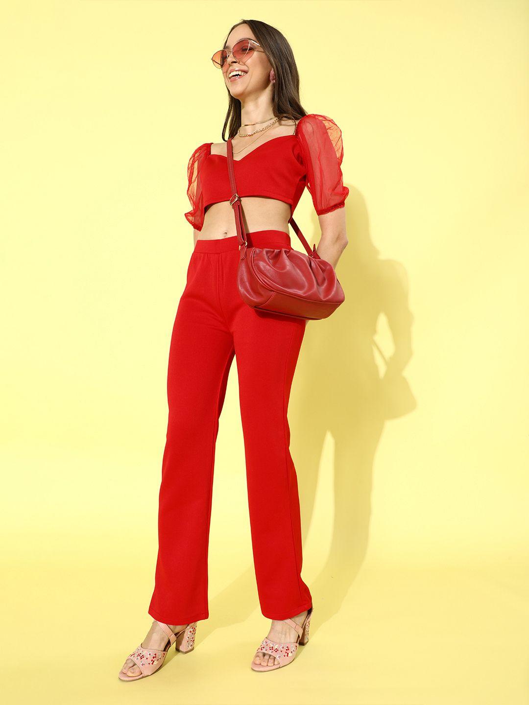 cation women gorgeous red solid co-ord set