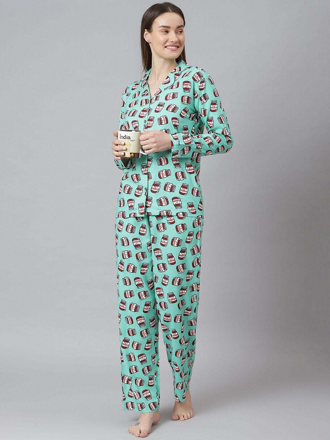 cation-women-green-printed-night-suit