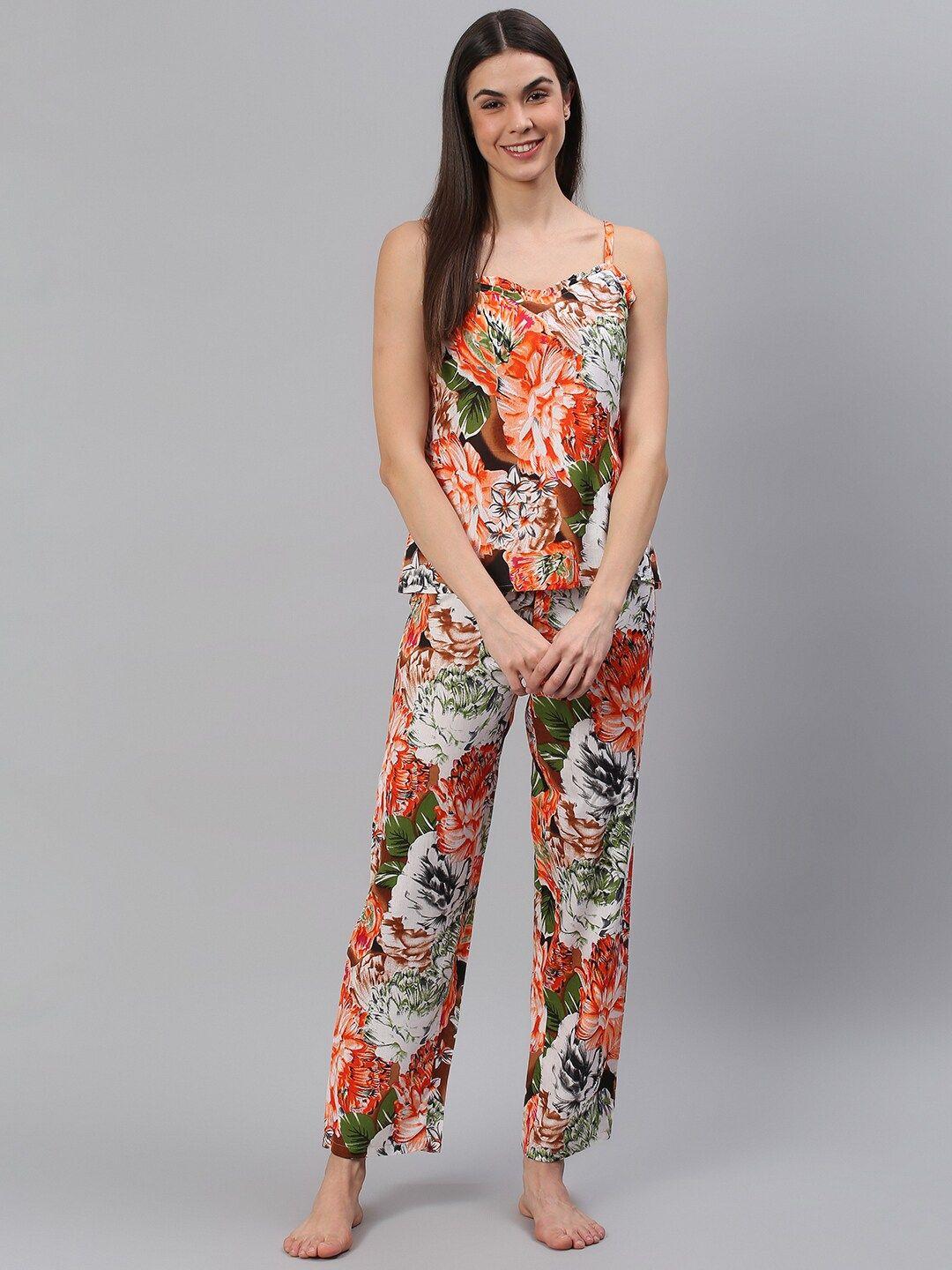 cation-women-multicoloured-floral-printed-night-suit