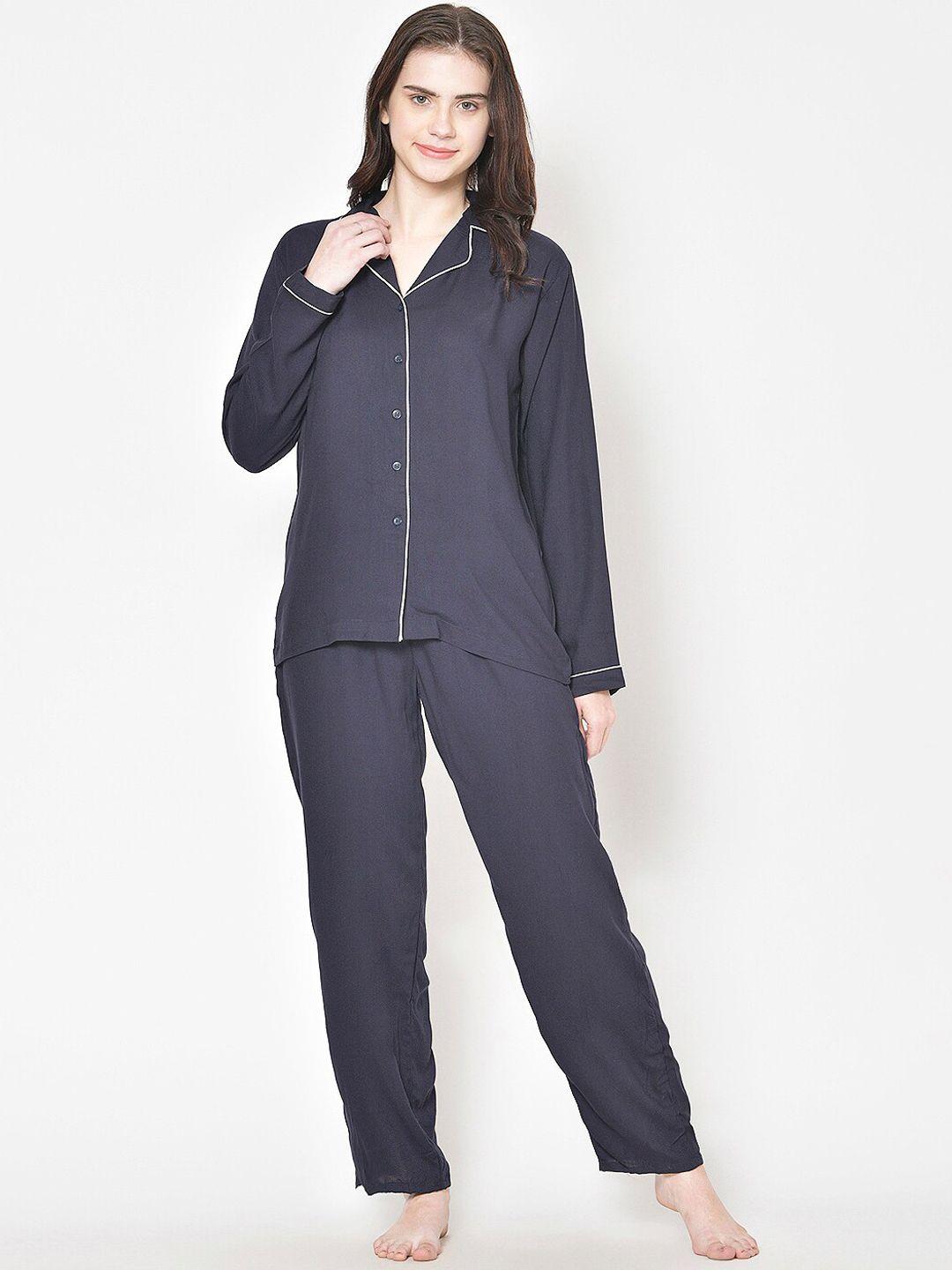 cation-women-navy-solid-night-suit
