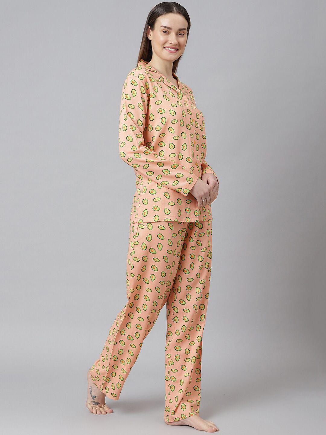 cation-women-peach-coloured-printed-night-suit