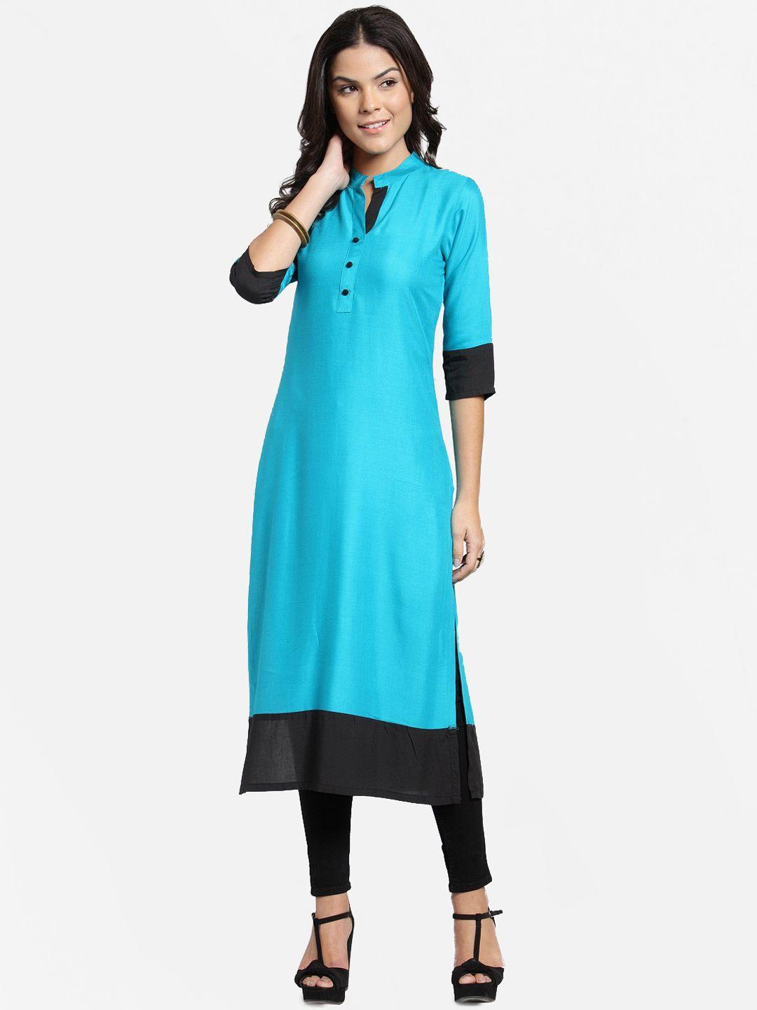 cation women turquoise blue solid a-line kurta
