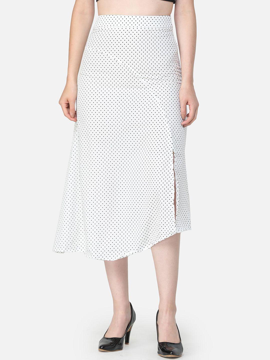 cation women white & black printed midi asymmetric flared skirt