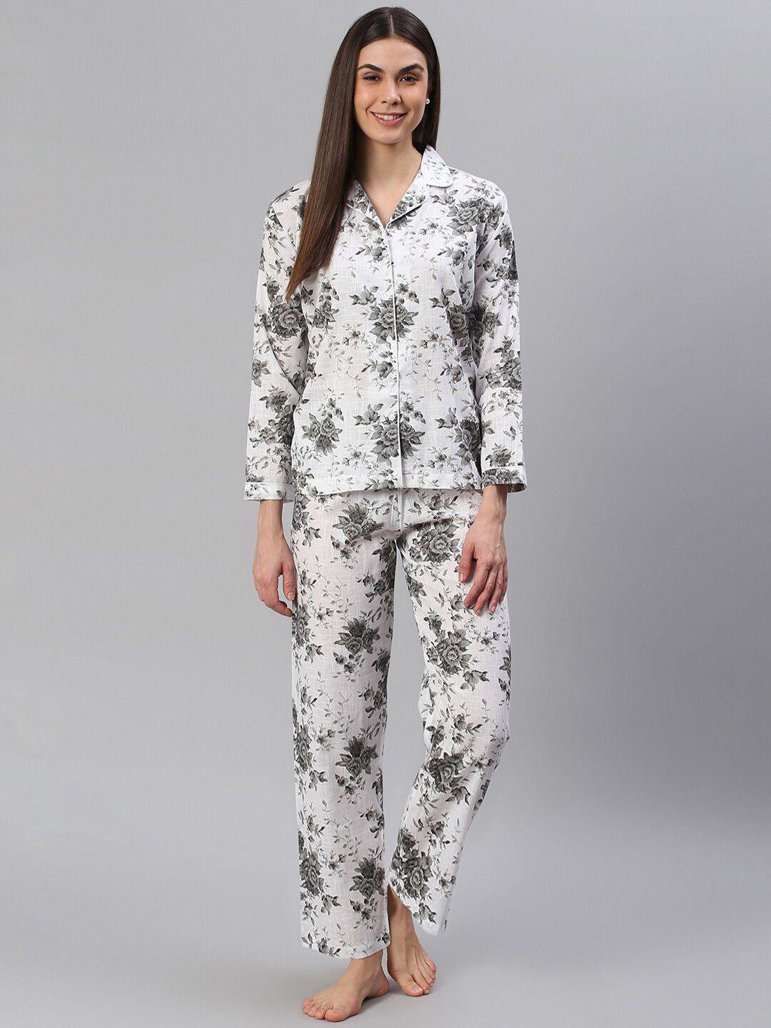 cation women white & grey printed night suit