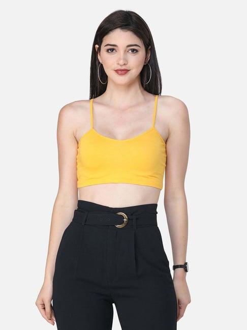 cation yellow shoulder strap crop top