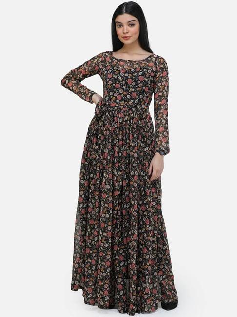 cation black floral print maxi dress