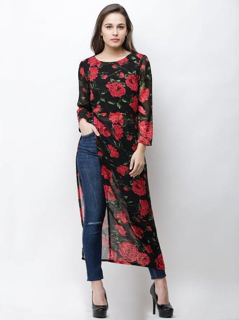 cation black floral print tunic